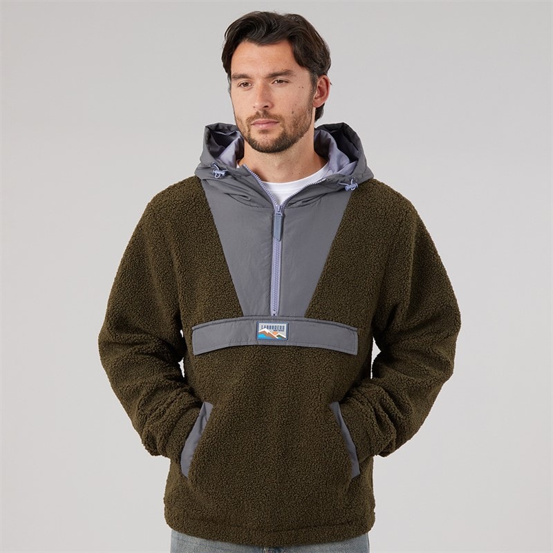 Lagooners Herre Hugo Borg 1/4 Zip Hætte Fleece Skov/Kul/Aubergine - Billede 1
