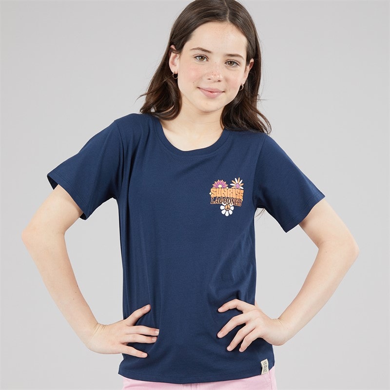 Lagooners Piger blomster T shirt Navy - Billede 2