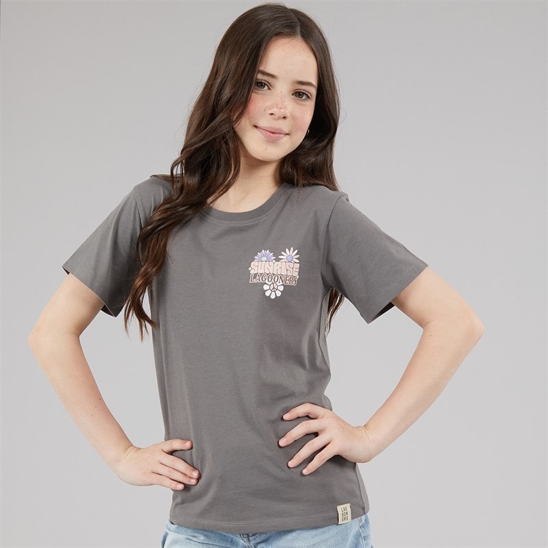 Lagooners Piger blomster T shirt Charcoal - Billede 2