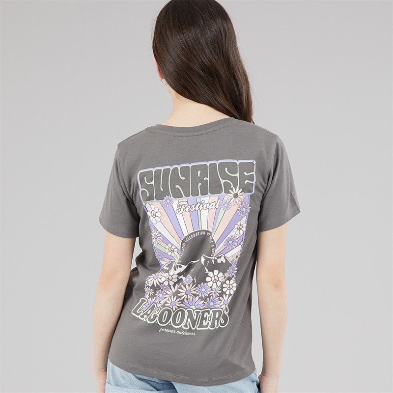 Lagooners Piger blomster T shirt Charcoal - Billede 3