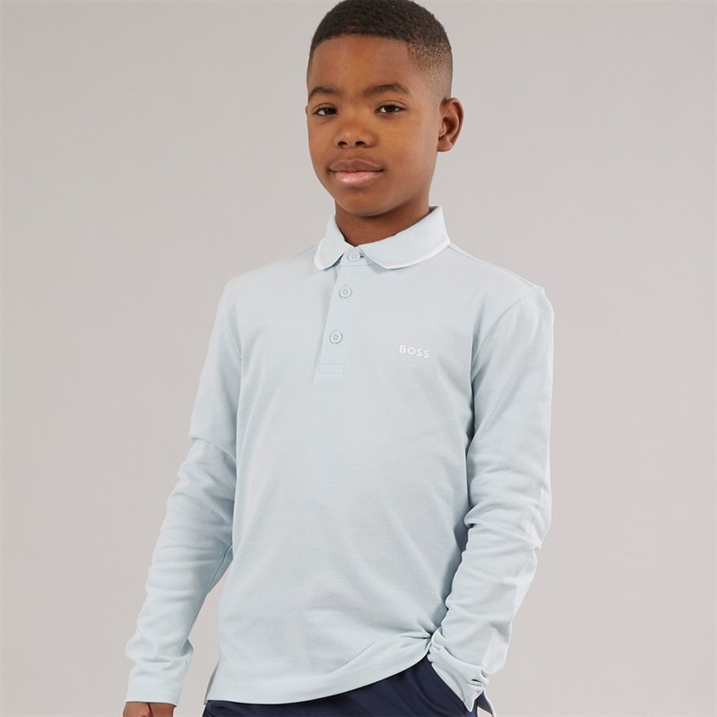 BOSS Drenge Langærmet Polo Skjorte Pale Blue