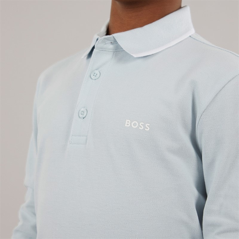 BOSS Drenge Langærmet Polo Skjorte Pale Blue - Billede 3