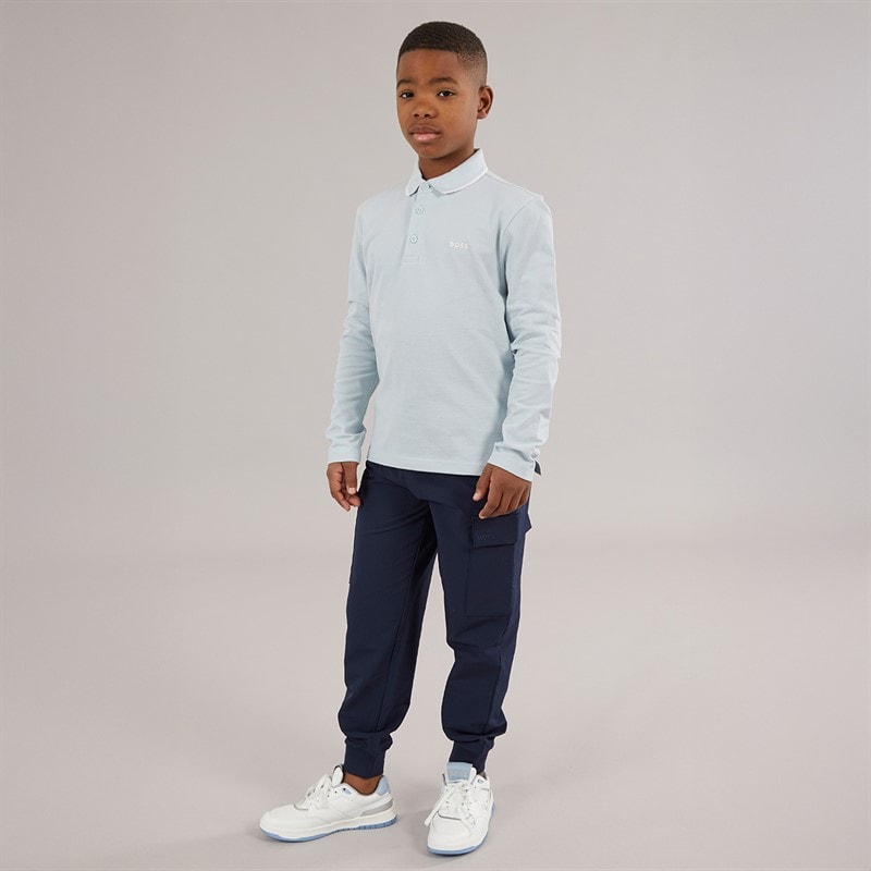 BOSS Drenge Langærmet Polo Skjorte Pale Blue - Billede 4