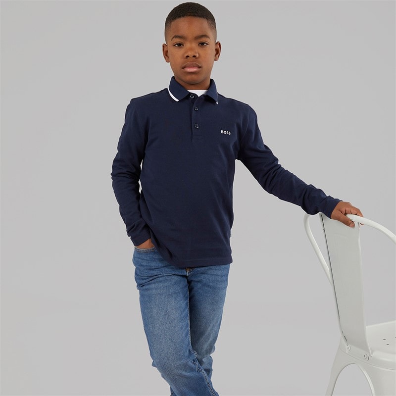 BOSS Drenge Langærmet Polo Skjorte Navy - Billede 3