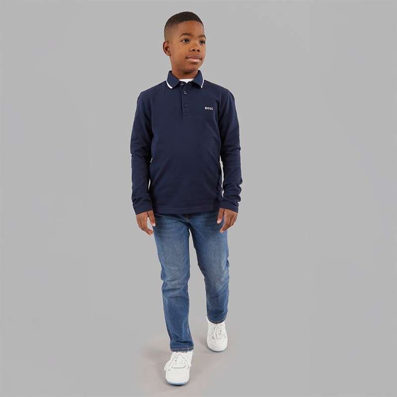 BOSS Drenge Langærmet Polo Skjorte Navy - Billede 4