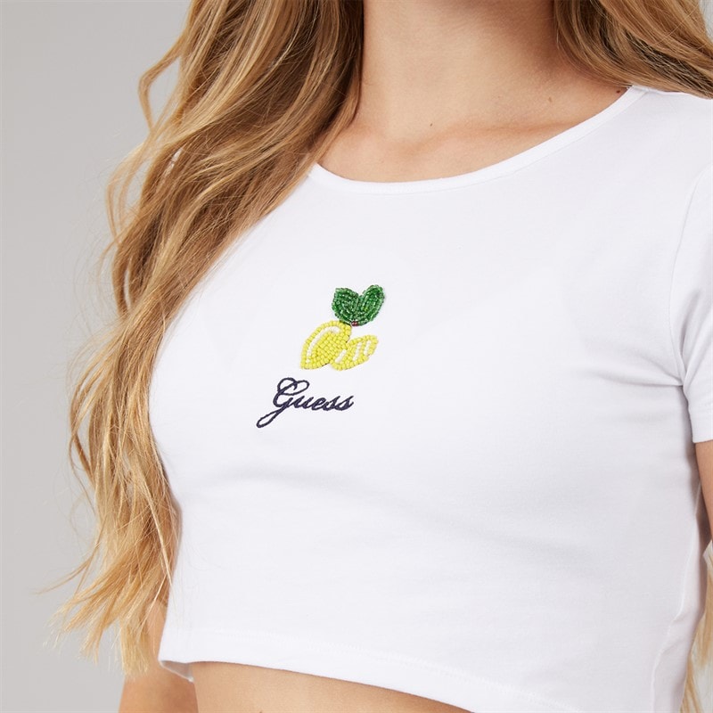 Guess Piger Afgrøde T-shirt Pure White - Billede 3
