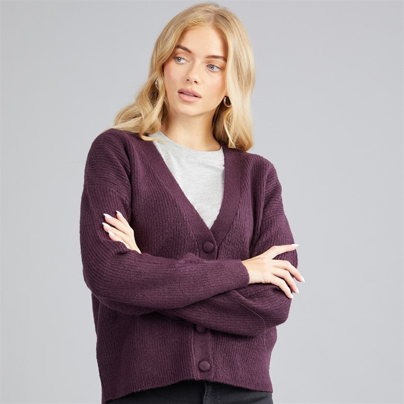 Brave Soul Dame daffie blød strikket cardigan - Plum
