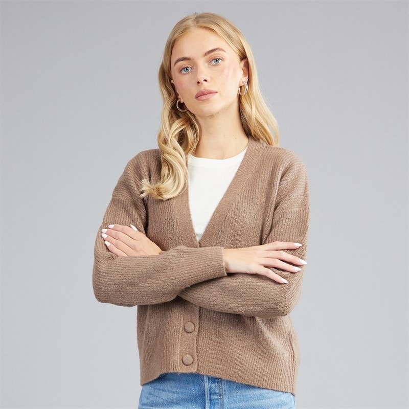 Brave Soul Dame daffie blød strikket cardigan - Mocha