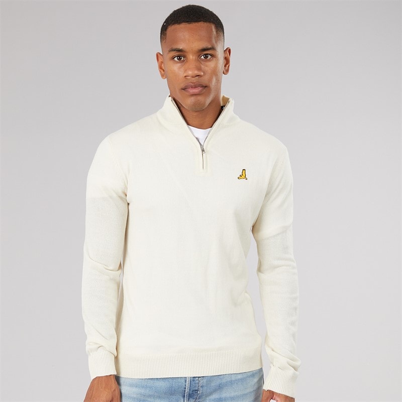Brave Soul Herre bremner quarter zip trøje med høj hals - Vintage Hvid/Sølvgrå