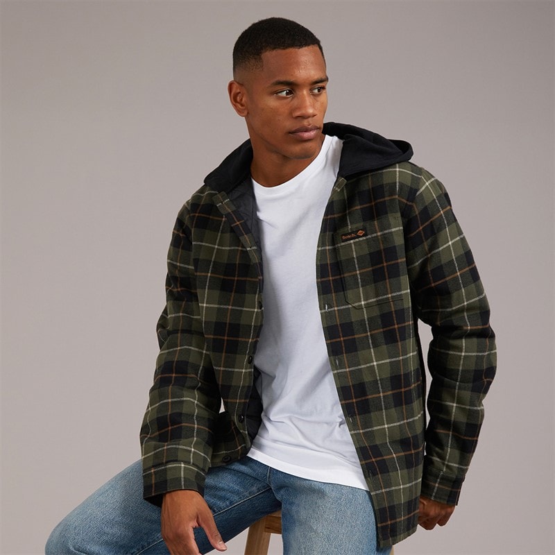 Bench Herre draxen vatteret ternet flannel overshirt - Sort/Khaki/Taupe/Stone Check