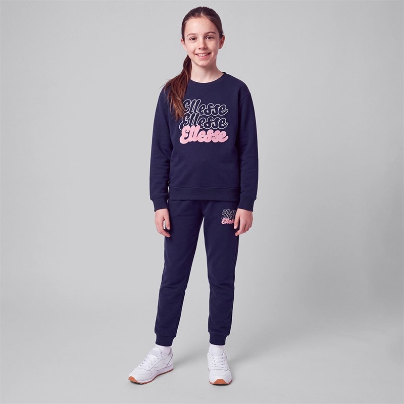 Ellesse Junior Piger mazzi bubble print logo sweatshirt og joggingbukser sæt - Navy