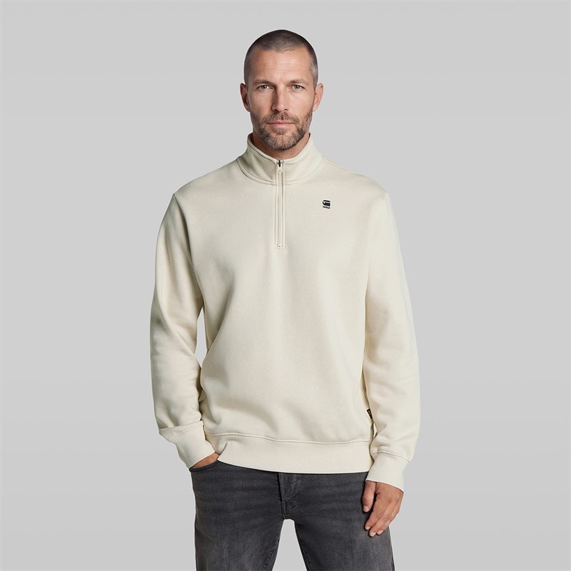 G-STAR Herre sweatshirt med halv lynlås - Hvid