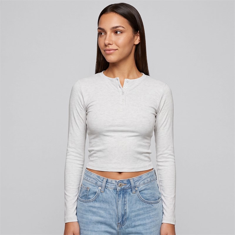 NICCE Dame penelopee tætsiddende langærmet henley t-shirt - Ice Grey Marl