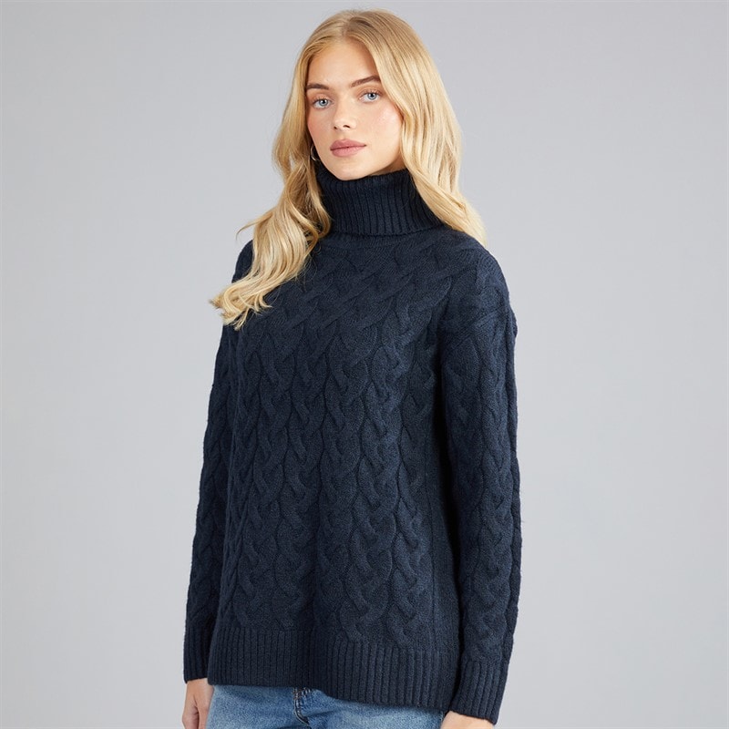 French Connection Dame kabel-rullekravesweater - Midnight