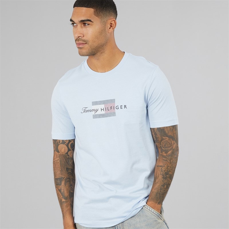 Tommy Hilfiger Herre script flag t-shirt - Breezy Blue
