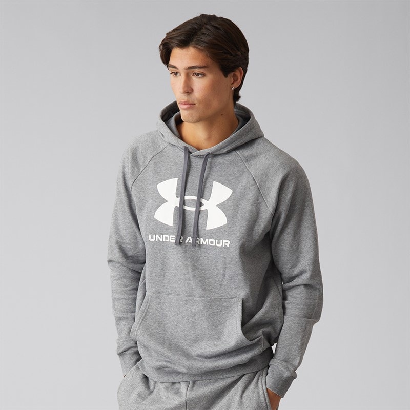 Under Armour Herre UA rival fleece logo hættetrøje - Castlerock Light Hearther/Hvid