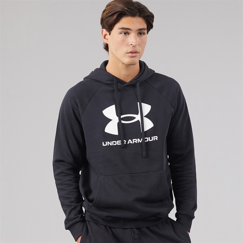 Under Armour Herre UA rival fleece logo hættetrøje - Sort/Hvid