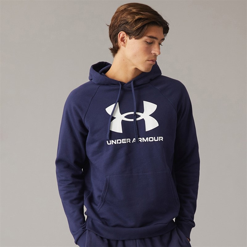 Under Armour Herre UA rival fleece logo hættetrøje - Marine OD Grøn/Hvid