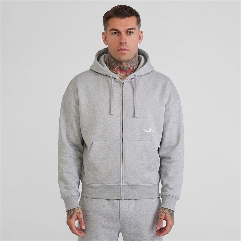 SikSilk Herre hættetrøje med fuld lynlås - Grey Marl