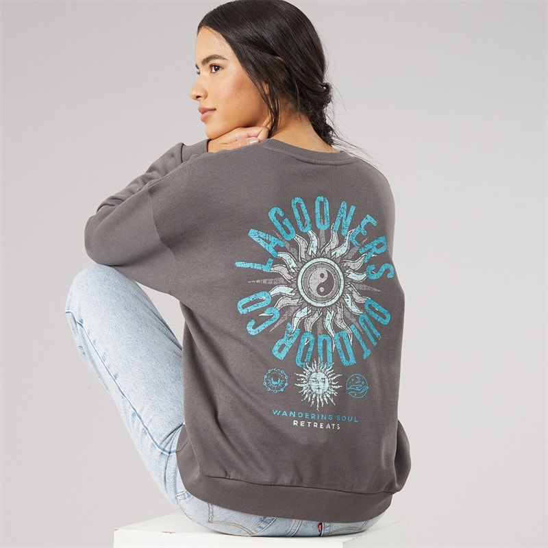 Lagooners Dame fogmere grafisk sweatshirt - Charcoal