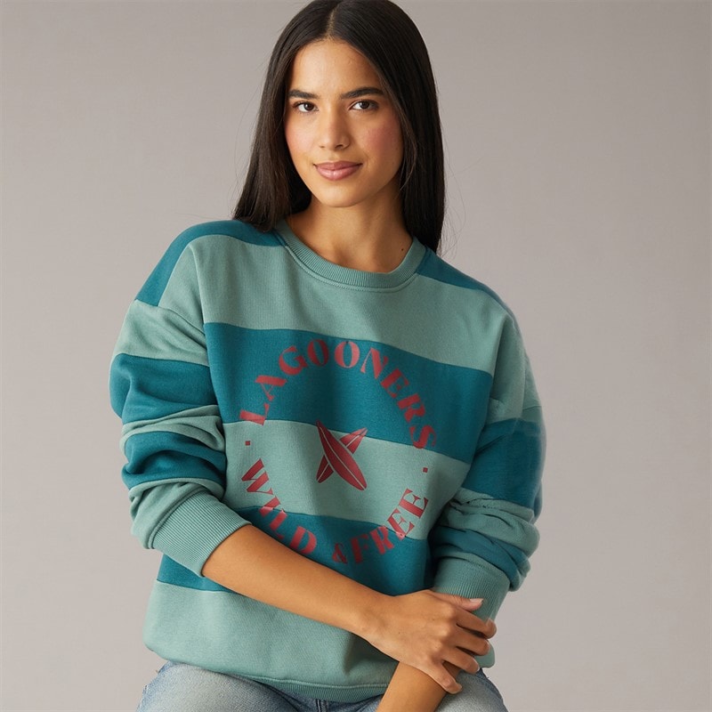 Lagooners Dame lanark grafisk sweatshirt - Mineral Blue/Dark Sea