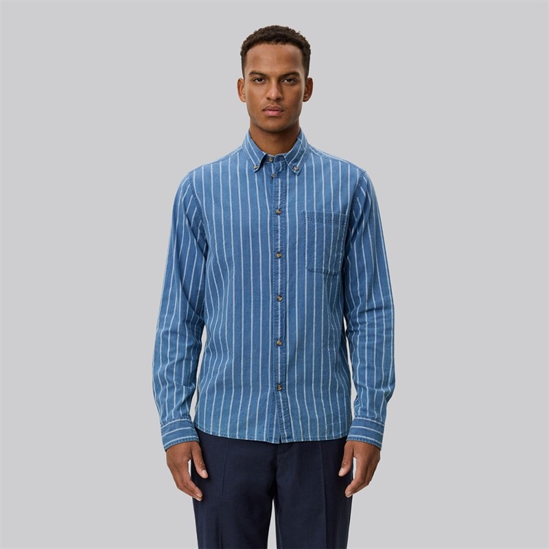 Les Deux Herre kash indigo stribet skjorte - Denim Blue