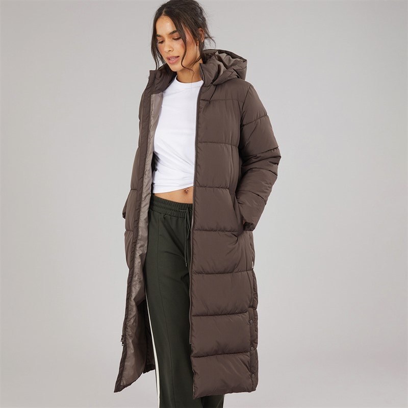 JJ REBEL Dame alice lang vatteret frakke - Chocolate Brown