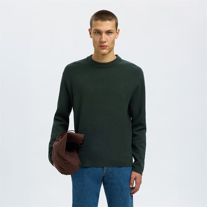 Selected Herre teller rundhalset sweater - Deep Forest