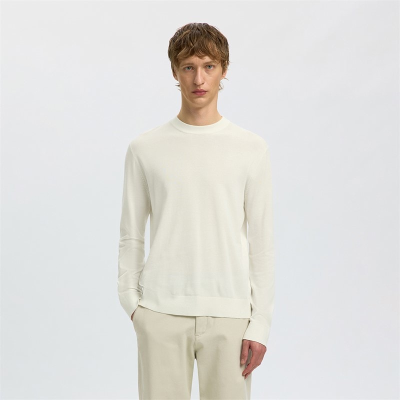 Selected Herre torino rundhalset sweater - Egret