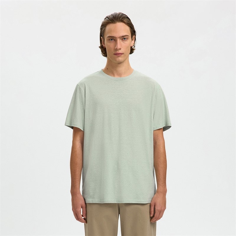 Selected Herre adam t-shirt i hørblanding - Aqua Gray