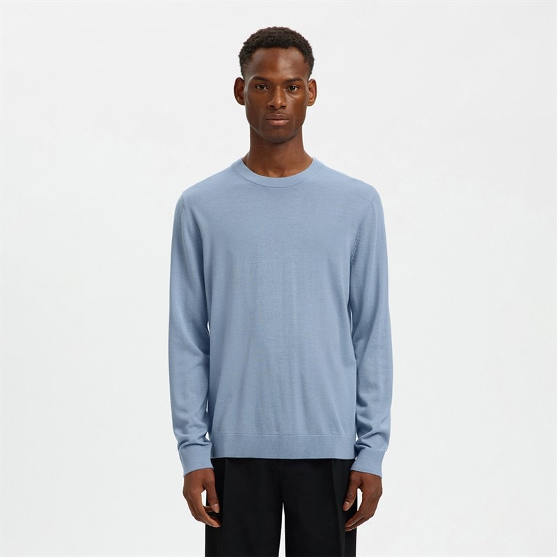 Selected Herre tray merino rundhalset sweater - Dusty Blue