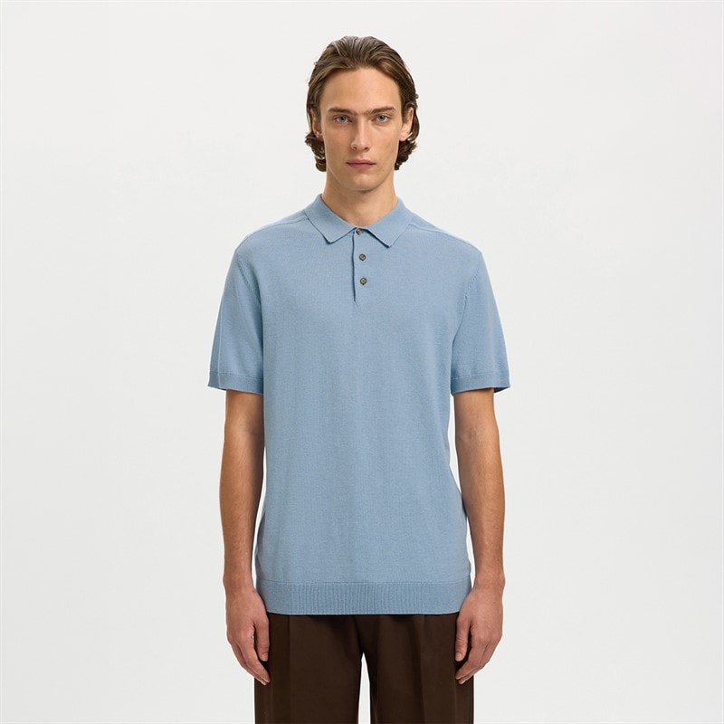 Selected Herre berg strikket polo-shirt - Dusty Blue