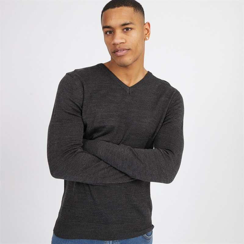 Brave Soul Herre celestial v-hals jumper - Dark Charcoal Mix