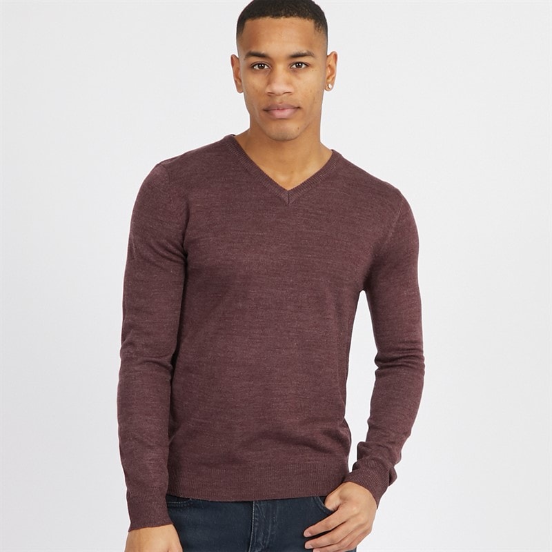 Brave Soul Herre celestial v-hals jumper - Burgundy Mix