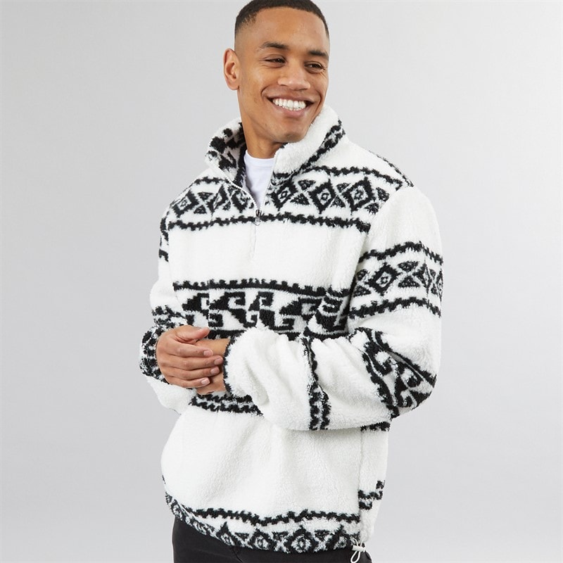 Brave Soul Herre powelton 1/4 zip fleece - Optic White/Jet Black