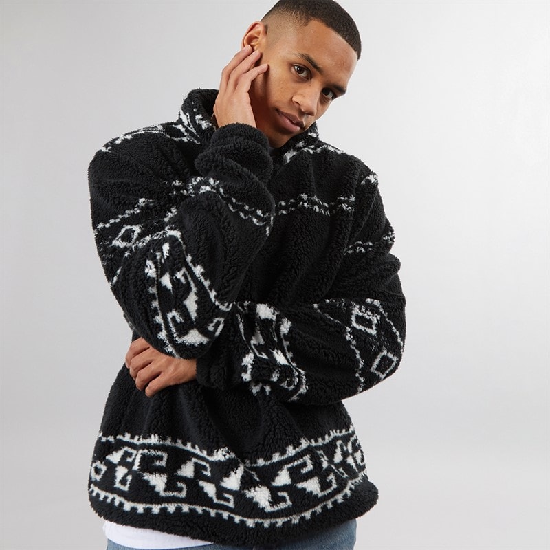 Brave Soul Herre powelton 1/4 zip fleece - Jet Black/Optisk hvid