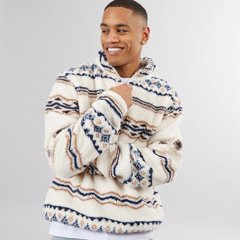 Brave Soul Herre coleman 1/4 zip fleece - Cream/Multi