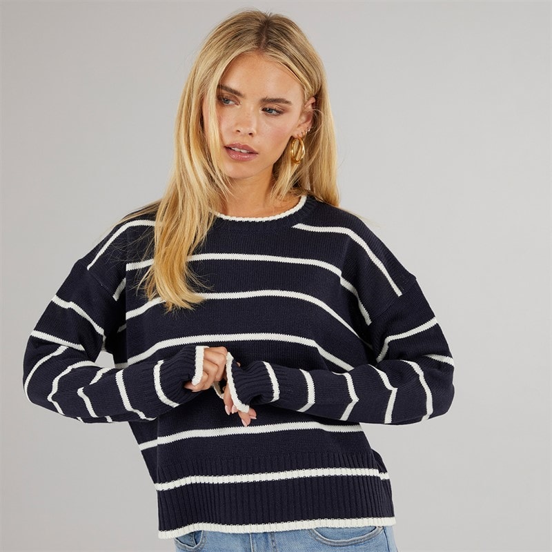 Brave Soul Dame mason crew neck jumper - Marineblå/White Stripe