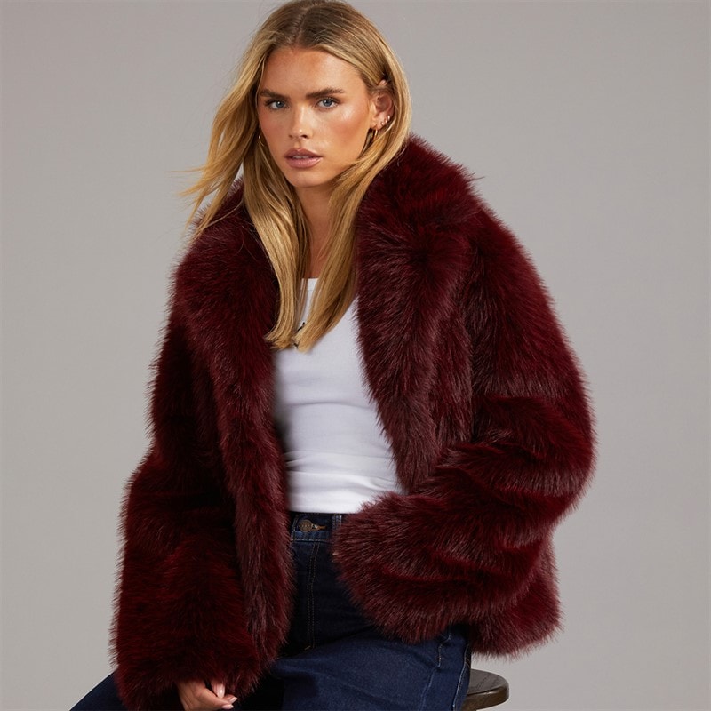 Brave Soul Dame chive jakke med imiteret pels - Bordeaux