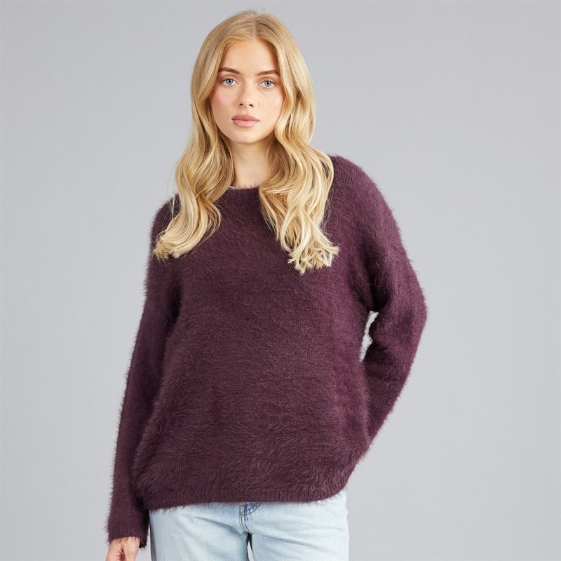 Brave Soul Dame gardena fluffy rundhalset sweater - Plum