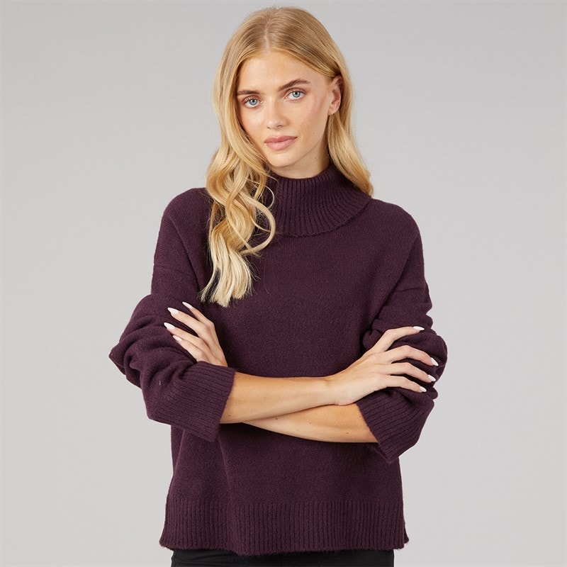 Brave Soul Dame mosgrøn rullekravebluse - Plum