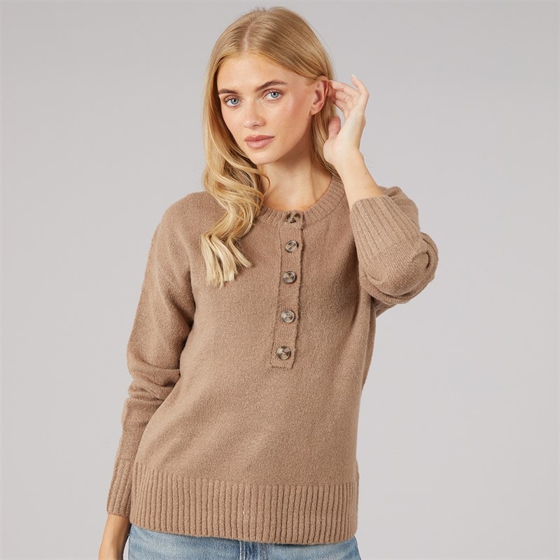 Brave Soul Dame keaton rundhalset sweater - Mink