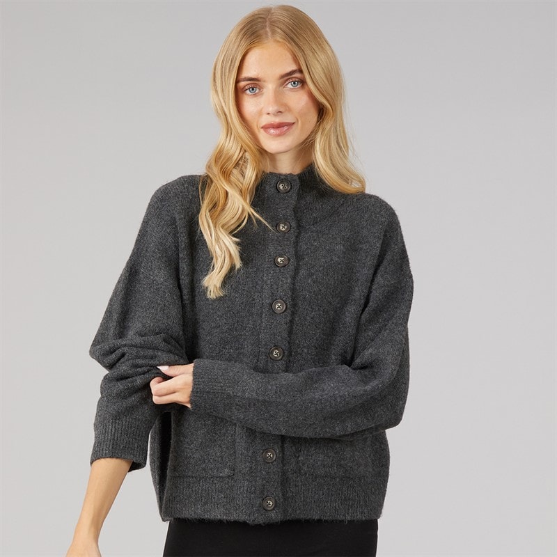 Brave Soul Dame strikket cardigan med knapper - Dark Charcoal
