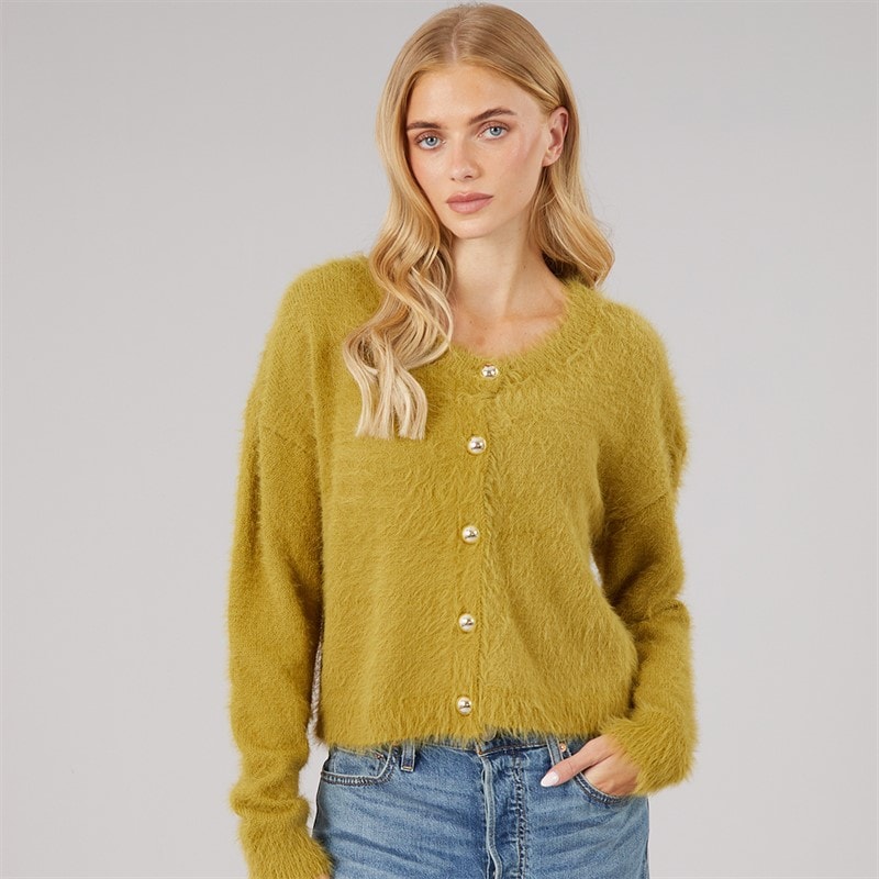 Brave Soul Dame cloud cardigan med rund hals - Moss