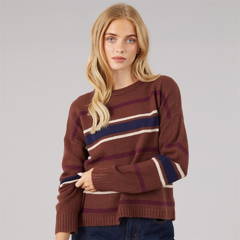 Brave Soul Dame sian rundhalset jumper - Brun/Multi Stripe