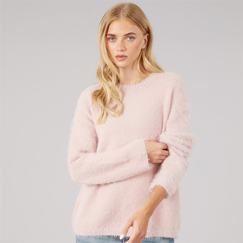 Brave Soul Dame gardena fluffy rundhalset sweater - Pink