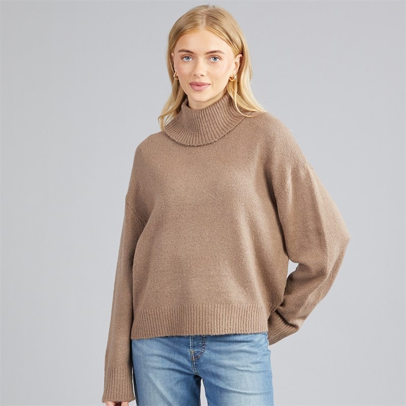 Brave Soul Dame mosgrøn rullekravebluse - Mocha
