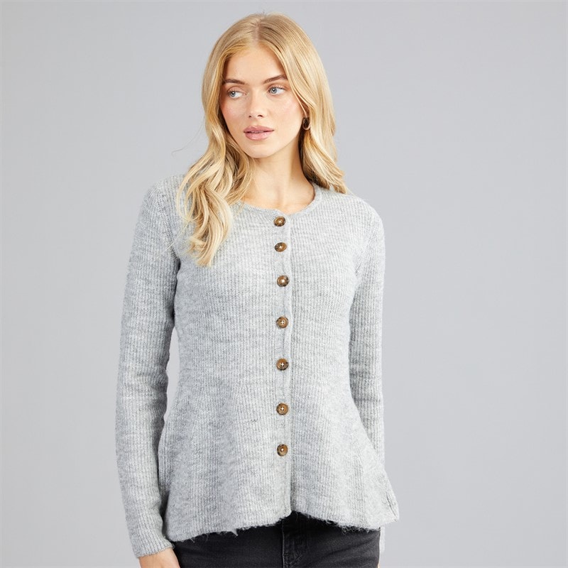 Brave Soul Dame penny peplum cardigan - Light Grey Melange