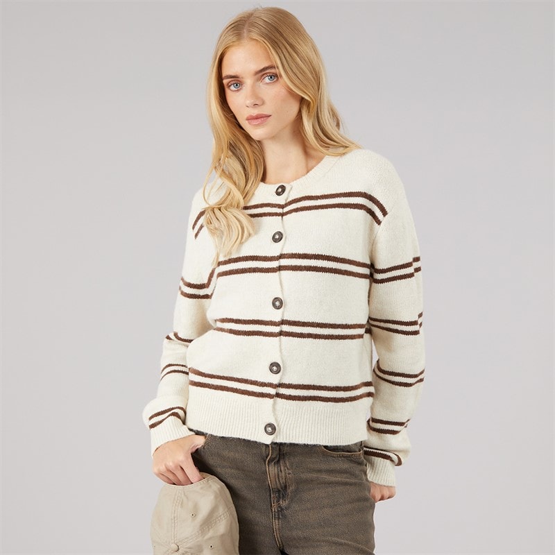 Brave Soul Dame elliot stribet cardigan - Stone/Brun Stripe