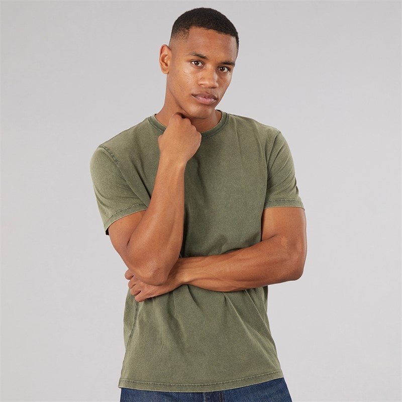 Brave Soul Herre tessiere acid wash t-shirt - Khaki Acid Wash